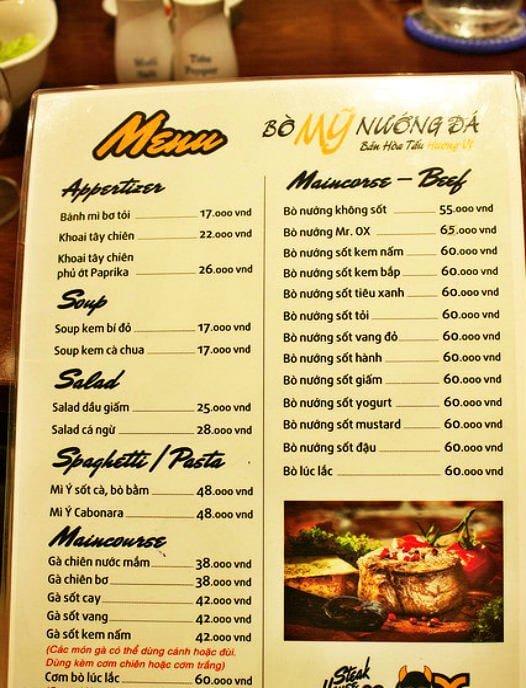 menu bò mỹ nướng đá - YeuAmThuc.org