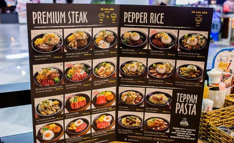Menu tại Hotto - YeuAmThuc.org