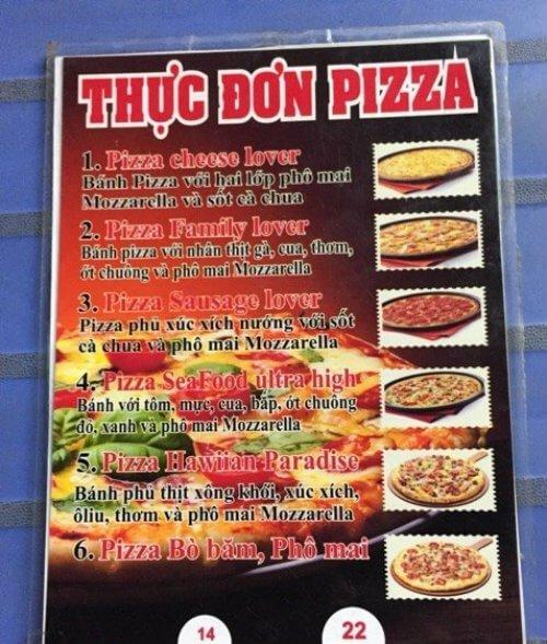 Menu tại Pizza vỉa hè - YeuAmThuc.org