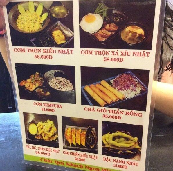 Menu tại Thần Rồng Mì Nhật - YeuAmThuc.org