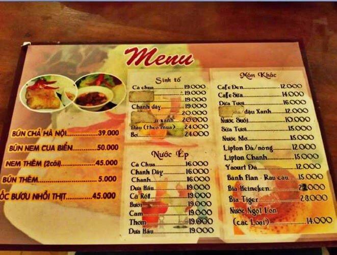 Menu của Bún chả Ngọc - YeuAmThuc.org